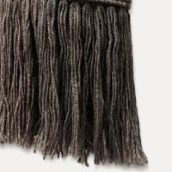 Women's Zara 100% Wool Turtle Neck Fringe Grey Taupe Midi Knit Dress Size XS-S - Picture 6 of 10